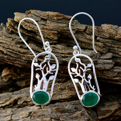 Savannah Green Solitaire Earrings with Silver Design