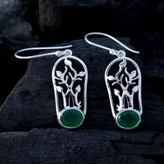 Savannah Green Solitaire Earrings with Silver Design