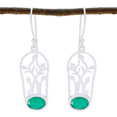 Savannah Green Solitaire Earrings with Silver Design Indian Emerald Green Dangle
