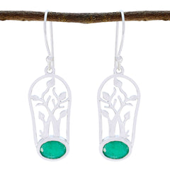 Savannah Green Solitaire Earrings with Silver Design Indian Emerald Green Dangle