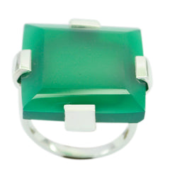 Aisha Green Solitaire Gemstone Ring Elegant Silver Band Green Onyx Green