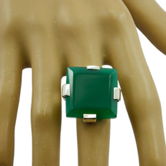 Aisha Green Solitaire Gemstone Ring Elegant Silver Band