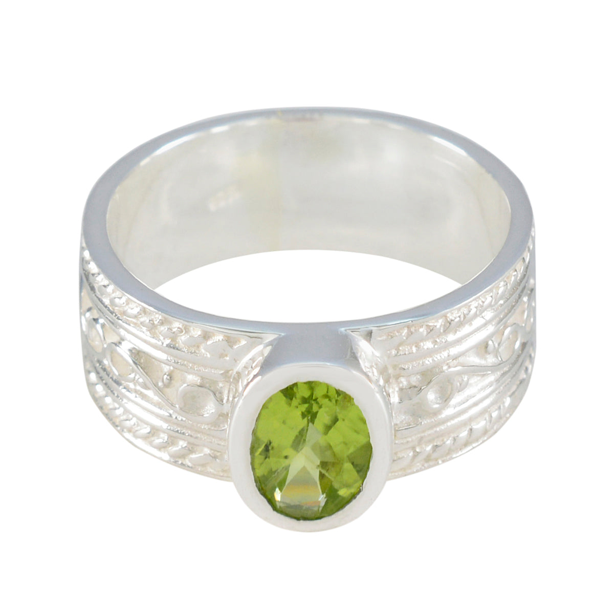 Ivana Green Solitaire Ring Art Deco Design Peridot Green