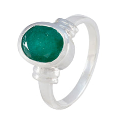 Mathilde Green Solitaire Ring with Sterling Silver Band