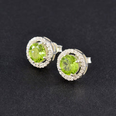 Riley Green Solitaire Stud Earrings with Sparkling Halo