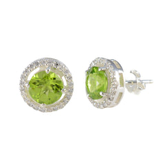 Riley Green Solitaire Stud Earrings with Sparkling Halo