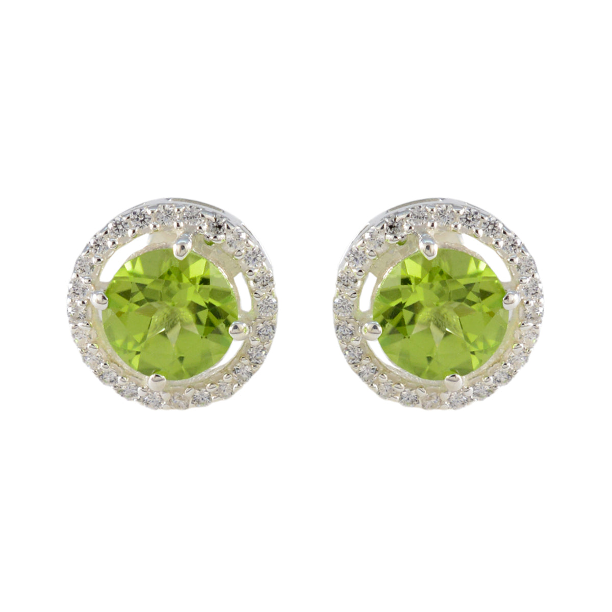 Riley Green Solitaire Stud Earrings with Sparkling Halo Peridot Green Stud