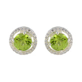 Riley Green Solitaire Stud Earrings with Sparkling Halo Peridot Green Stud