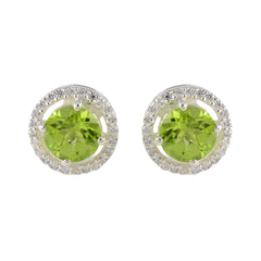 Riley Green Solitaire Stud Earrings with Sparkling Halo Peridot Green Stud