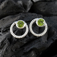Lourdes Green Solitaire Stud Earrings in Silver Twist