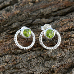 Lourdes Green Solitaire Stud Earrings in Silver Twist