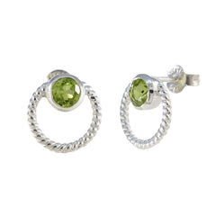 Lourdes Green Solitaire Stud Earrings in Silver Twist