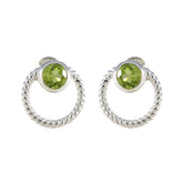 Lourdes Green Solitaire Stud Earrings in Silver Twist Peridot Green Stud