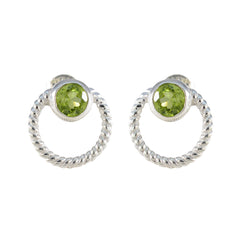 Lourdes Green Solitaire Stud Earrings in Silver Twist Peridot Green Stud