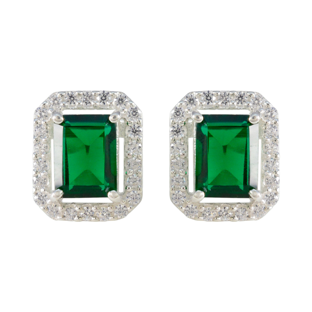 Mariana Green Stud Earrings with Sparkling Accents Emerald CZ Green Stud