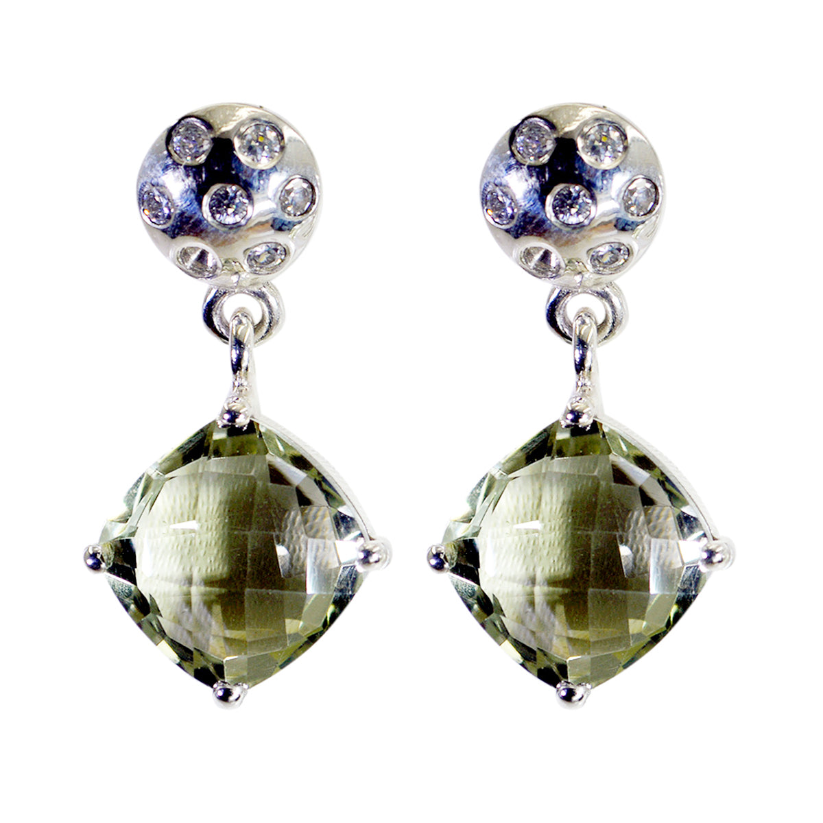 Rina Green Stud Earrings India - Elegant Gemstone Jewelry Green Amethyst Green Stud
