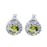 Luisa Green Stud Earrings with Sparkling Gemstone Halo Peridot Green Stud