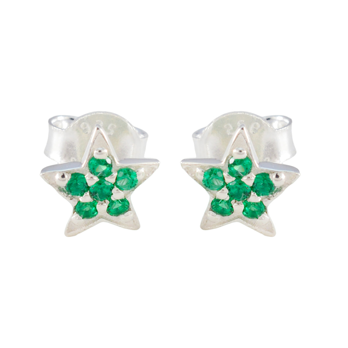 Paula Green Stud Earrings with Star Design Emerald CZ Green Stud