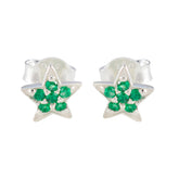Paula Green Stud Earrings with Star Design Emerald CZ Green Stud