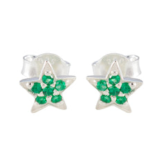 Paula Green Stud Earrings with Star Design Emerald CZ Green Stud