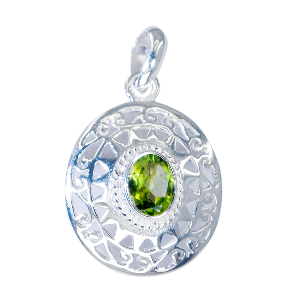 Mila Green Vintage Gemstone Pendant in Sterling Silver Peridot Green Green