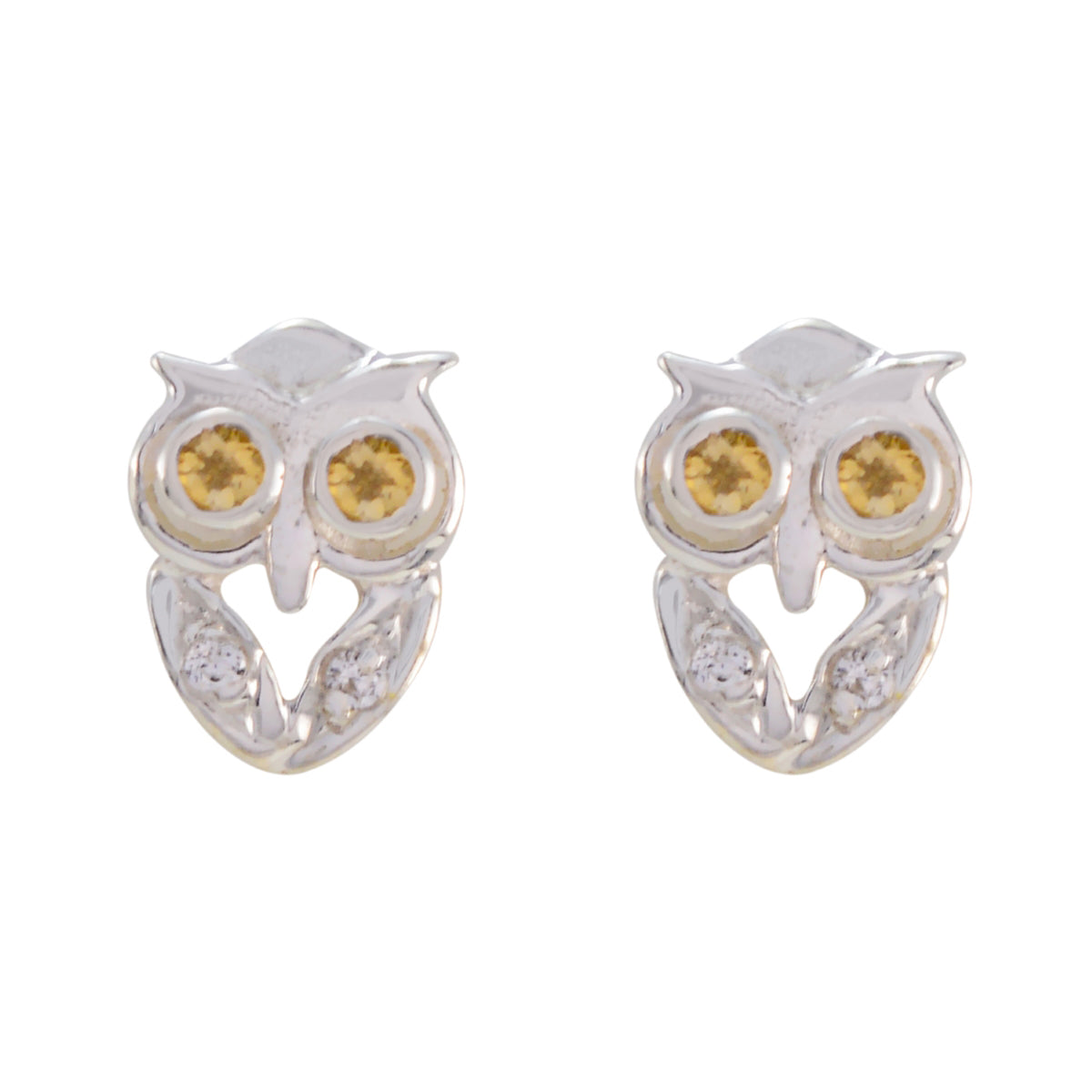Greta Yellow Stud Earrings - Cute Owl Design Citrine Yellow Stud