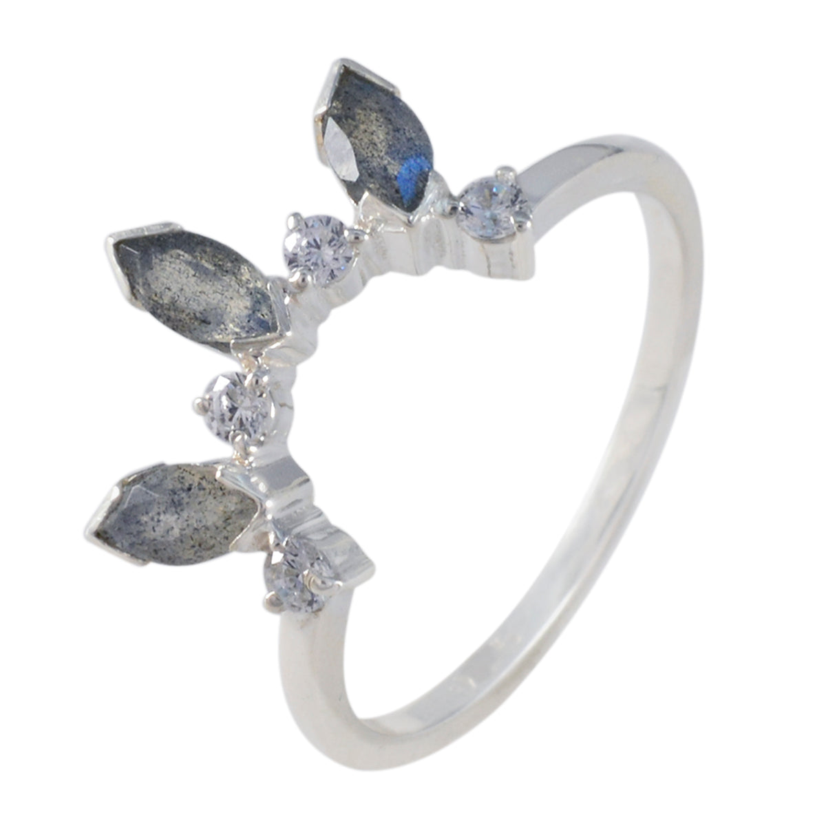 Hye-jin grey crown ring for women with silver band and decorative stones