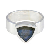 Zoe Grey Solitaire Band Ring with Unique Design Labradorite Gray