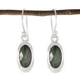 Eleanor Grey Solitaire Dangle Earrings in Silver Labradorite Gray Dangle