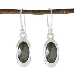 Eleanor Grey Solitaire Dangle Earrings in Silver Labradorite Gray Dangle
