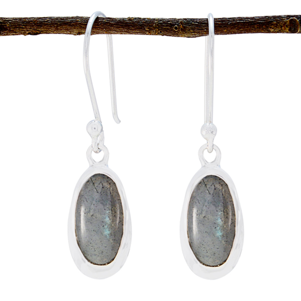Hua Grey Solitaire Dangle Earrings in Silvera Labradorite Gray Dangle