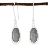 Hua Grey Solitaire Dangle Earrings in Silvera Labradorite Gray Dangle