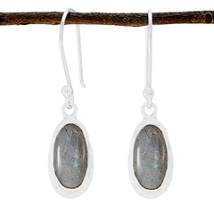 Hua Grey Solitaire Dangle Earrings in Silvera Labradorite Gray Dangle