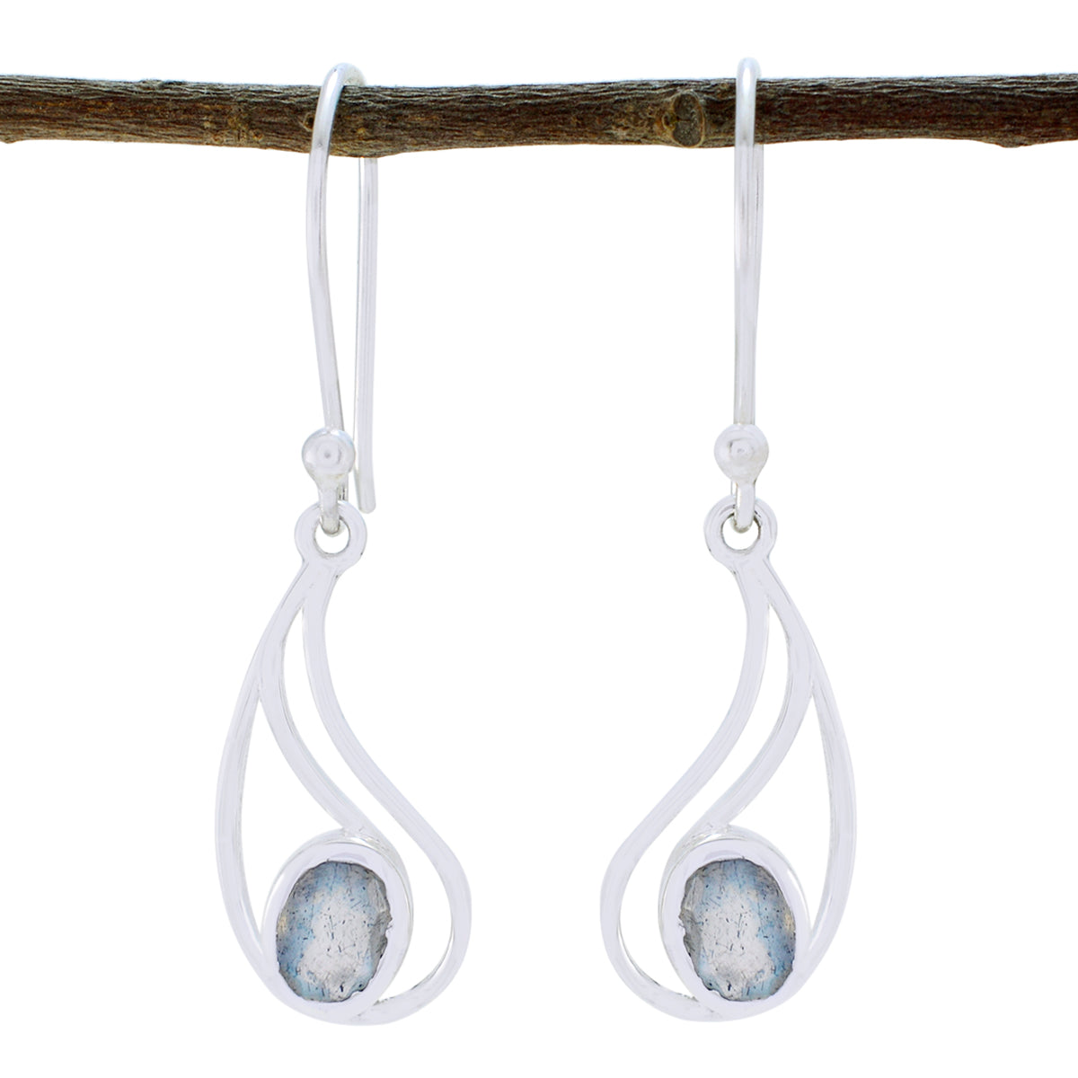 Yuna Grey Solitaire Dangle Earrings - Elegant Design Labradorite Gray Dangle