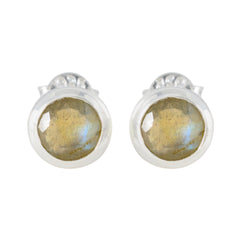 Yan Grey Solitaire Stud Earrings for Everyday Glam Labradorite Gray Stud