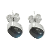 Min-seo Grey Solitaire Stud Earrings for Everyday Glam Labradorite Gray Stud