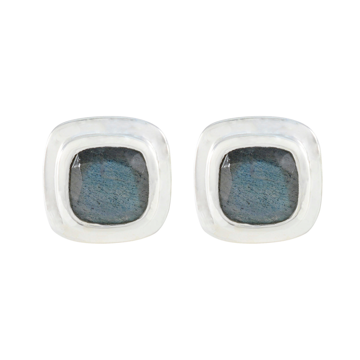 Aaliyah Grey Whisper thin Solitaire Stud Earring Labradorite Gray Stud