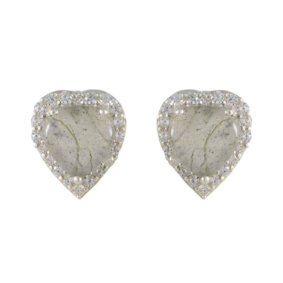 Ines Grey Stud Earrings with Elegant Heart Design Labradorite Gray Stud