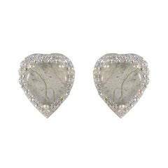 Ines Grey Stud Earrings with Elegant Heart Design Labradorite Gray Stud