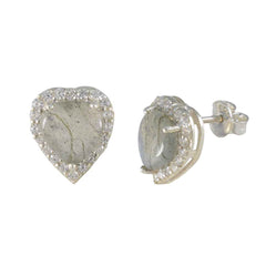 Ines Grey Stud Earrings with Elegant Heart Design