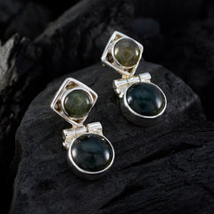 Nari Grey Stud Earrings with Unique Gemstone Design