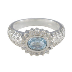 Putri artisan blue halo ring with oval aquamarine center and pave diamond halo on sterling silver band