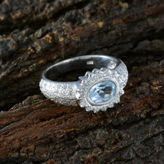 Putri artisan blue halo ring silver textured band with oval aquamarine center and halo