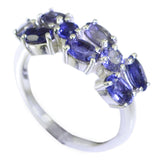 Siti blue gemstone hexa ring silver band with oval deep blue stones in cluster