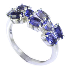Siti blue gemstone hexa ring silver band with oval deep blue stones in cluster