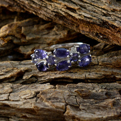 Siti blue gemstone hexa ring with six oval blue purple gemstones in a polished silver band