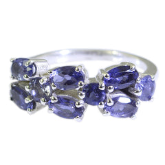Siti sterling silver ring with cluster of oval stones in a floral layout blue gemstone hexa ring for everyday elegance