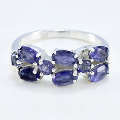 Siti blue gemstone hexa ring silver band with clustered oval blue violet stones for stackable elegance