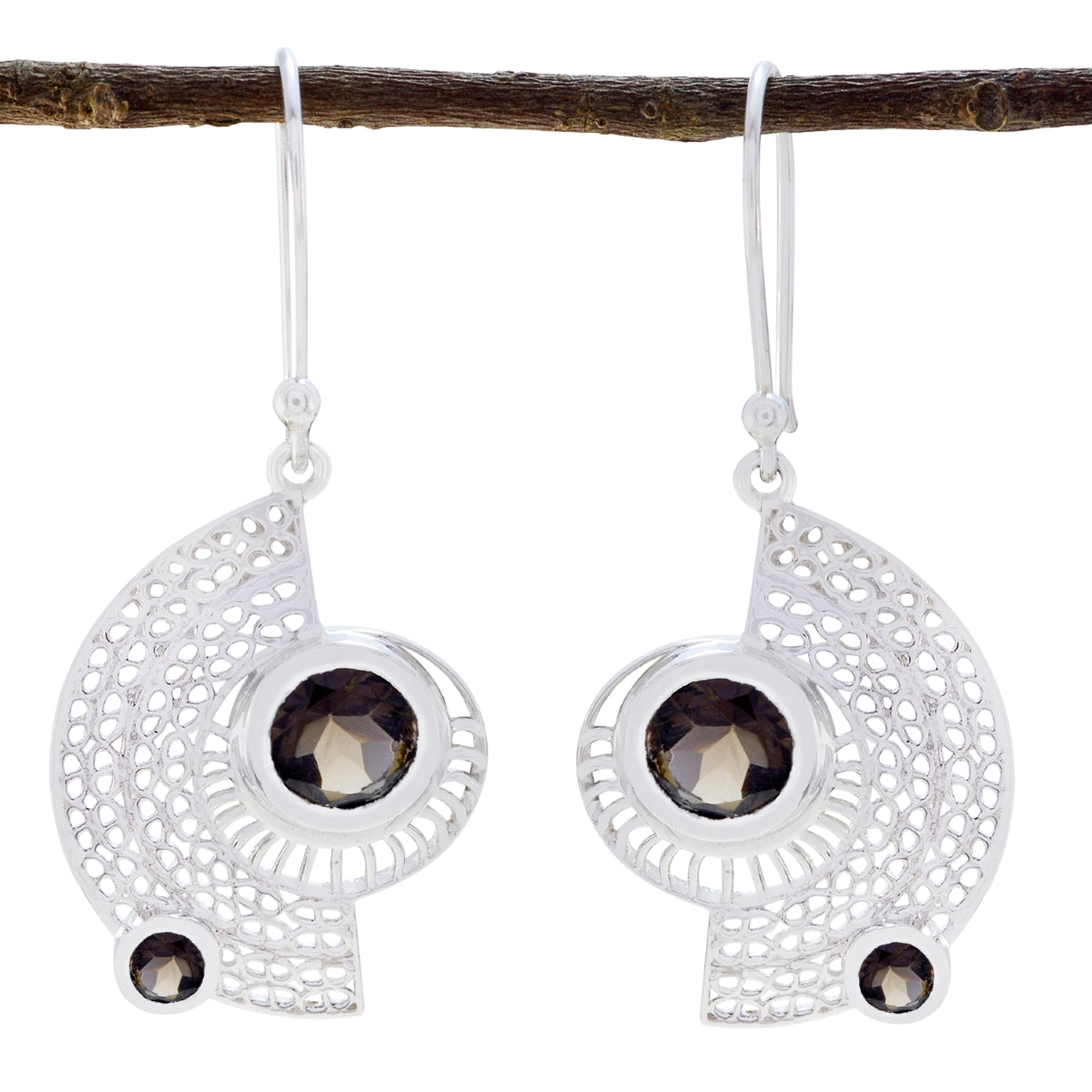 Hannah Brown Earrings with Elegant Gemstone Design Smoky Quartz Brown Dangle