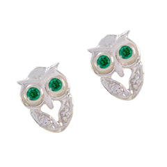 Hannah Green Stud Earrings - Owl Design with Gemstones
